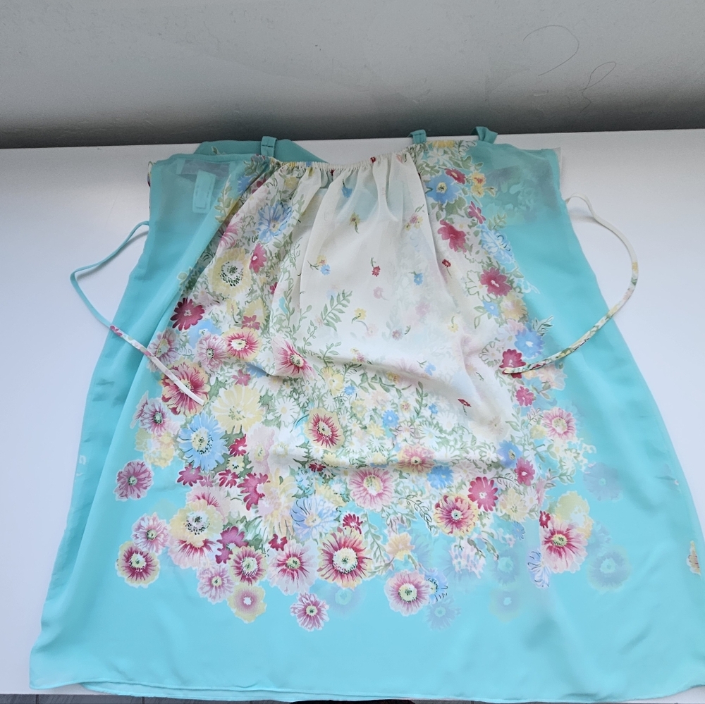 Oscar De La Renta Pink Label Vintage Turquoise Pink Floral Chemise Nightgown - Picture 13 of 16